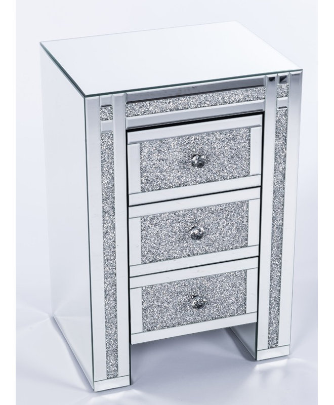 Rosdorf Park Claude Crushed Diamond 3 Drawer Bedside Table & Reviews